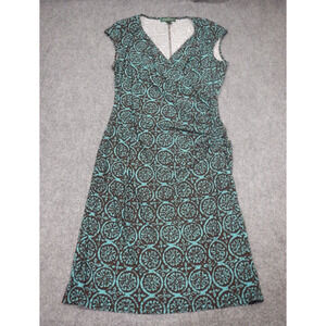 Lauren Ralph Lauren Dress Womens Sz 10 Green Brown Floral Geometric Ruched Waist